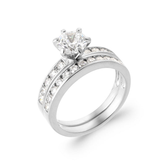 bague solitaire 2 anneaux oz argent rhodie