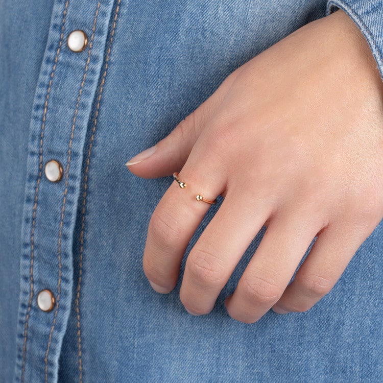 Bague ouverte 2 boules plaqué or 750/000