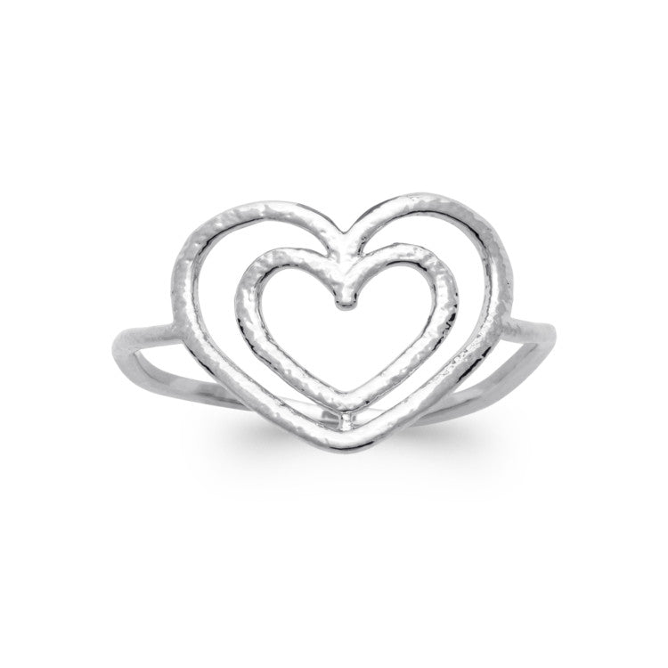 Bague double coeur en argent 925 rhodié