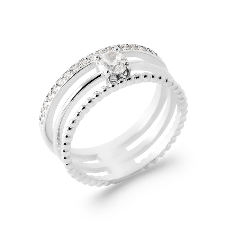 Bague solitaire effet 3 en 1 OZ blanc Argent rhodié