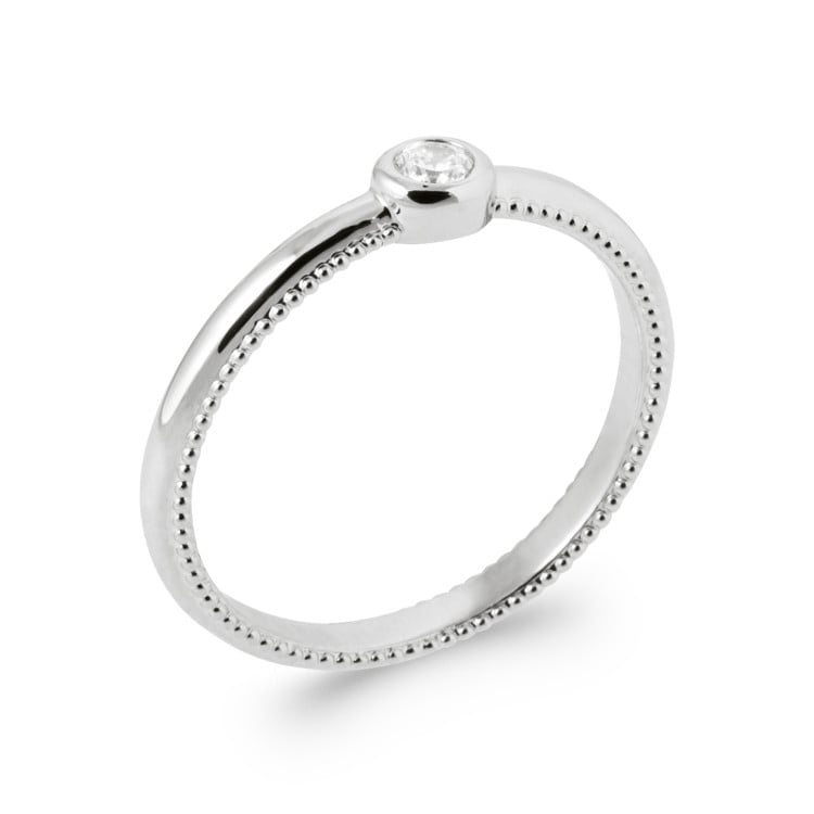 Bague fine avec solitaire serti clos argent 925 rhodié