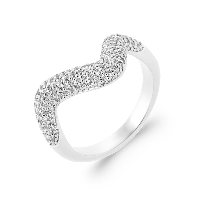 Bague vague sertie oxydes de zirconium Argent 925 Rhodié