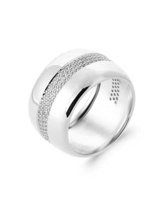 Bague pavée de zirconium bords lisses