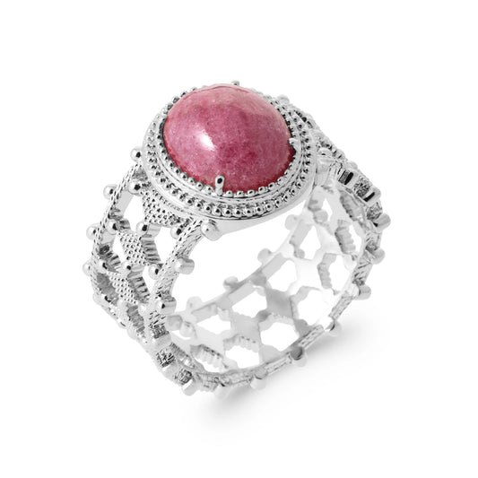 Bague pierre rhodonite rose