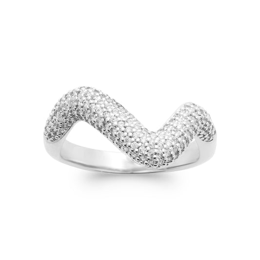 Bague vague sertie oxydes de zirconium Argent 925 Rhodié