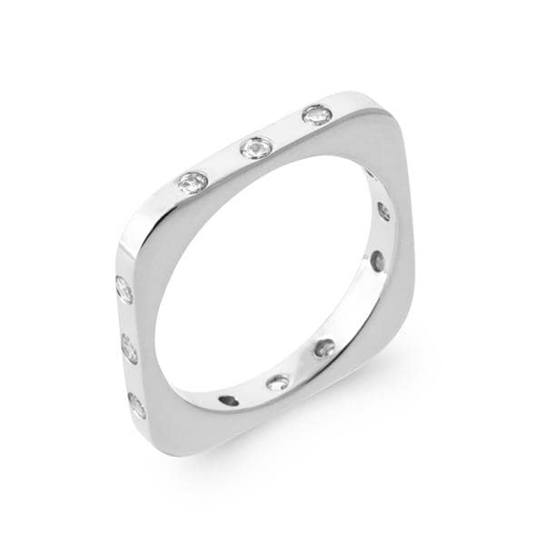 bague carrée femme en argent rhodié et oxydes zirconium