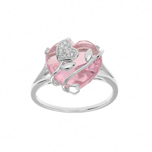 Bague cœur oxyde rose avec volute