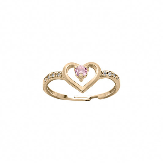 Bague Coeur réglable zirconiums rose et blanc