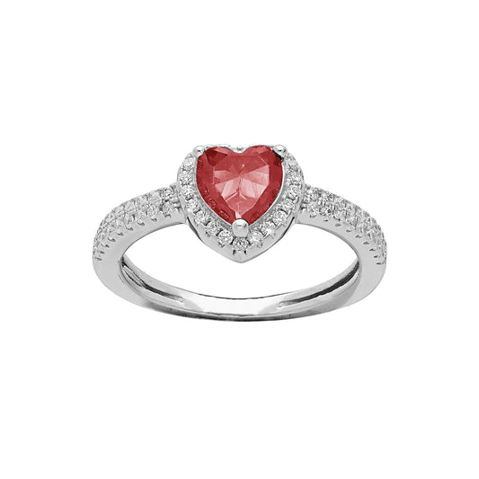 Bague coeur argent rail oxyde zirconium rouge