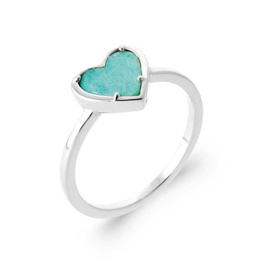 Bague coeur central amazonite argent 925 rhodié