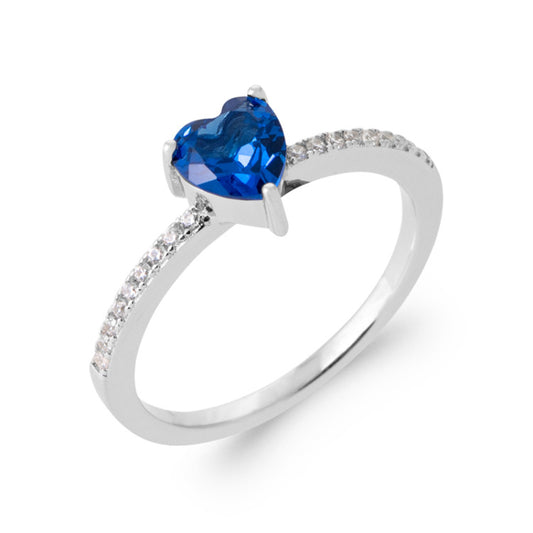 Bague coeur bleu argent 925 rhodié et oxydes