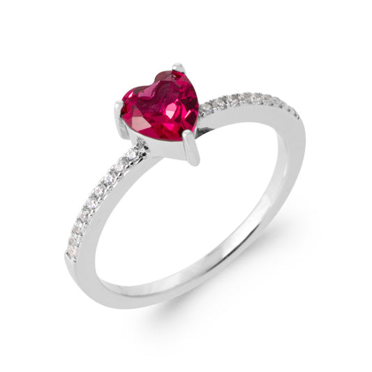 Bague coeur rouge argent 925 rhodié et oxydes