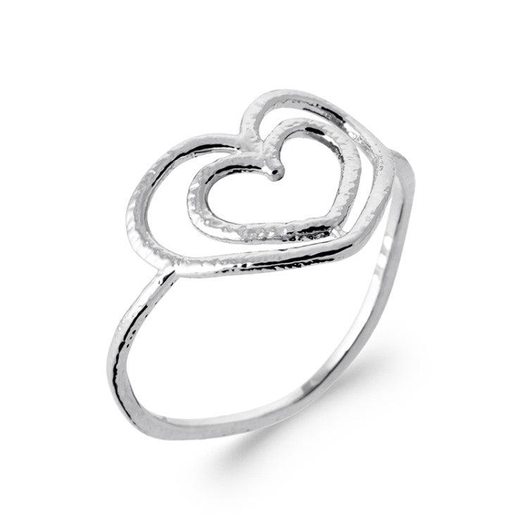 Bague double coeur en argent 925 rhodié