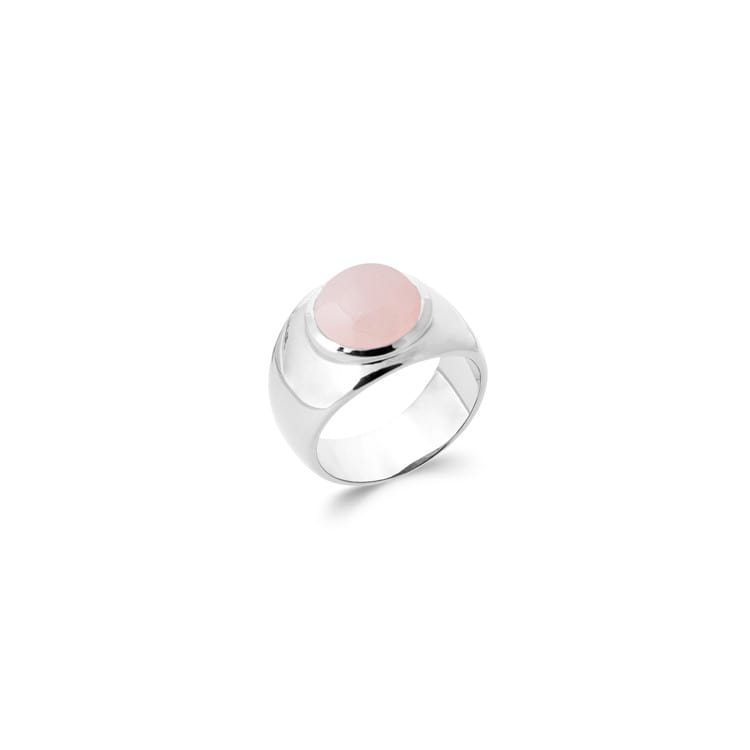 Bague quartz rose rond anneau large argent 925