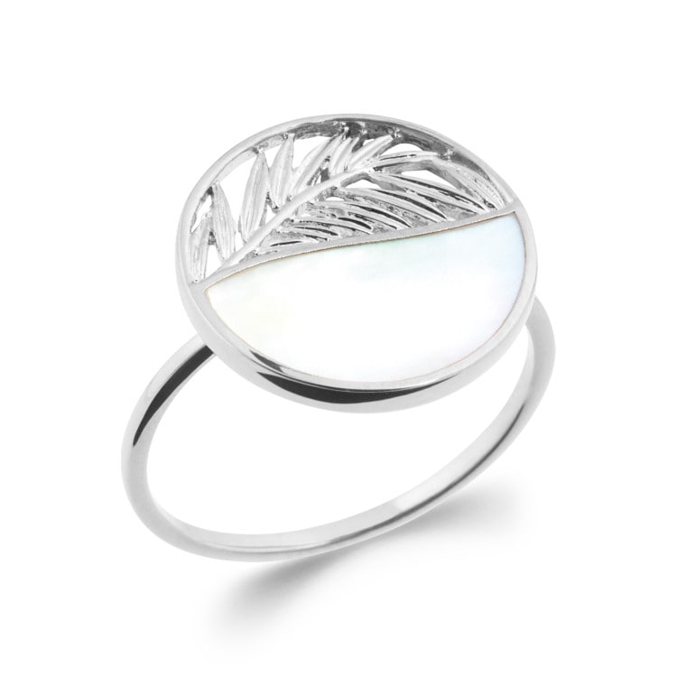 Bague motif végétal nacre argent rhodié