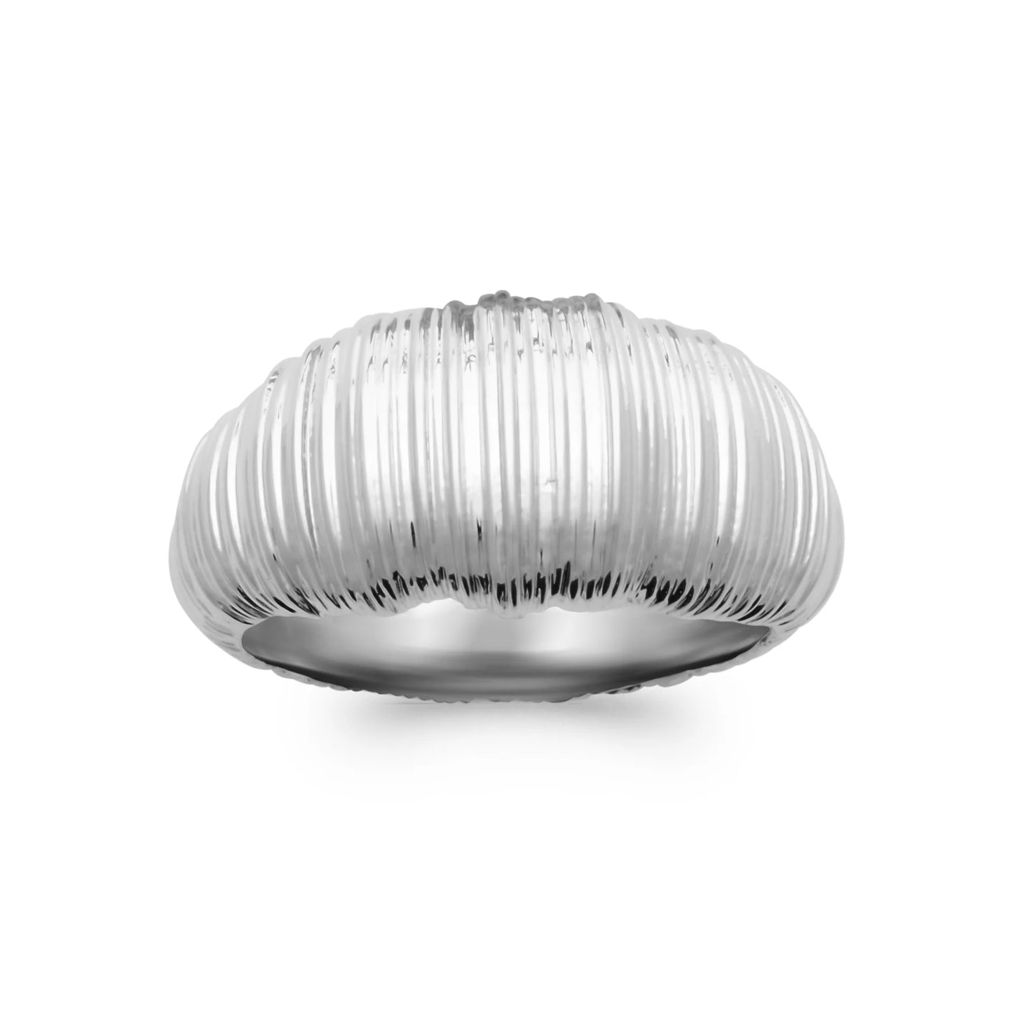 Bague bombée striée argent 925 rhodié