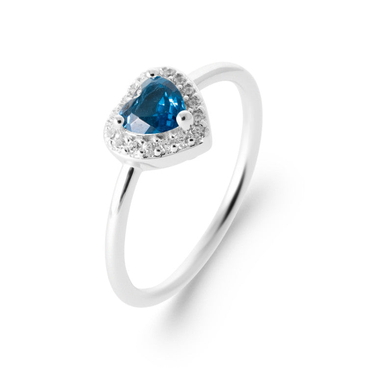 Bague Coeur Argent Pierre bleue Bijou Saint Valentin Une bague