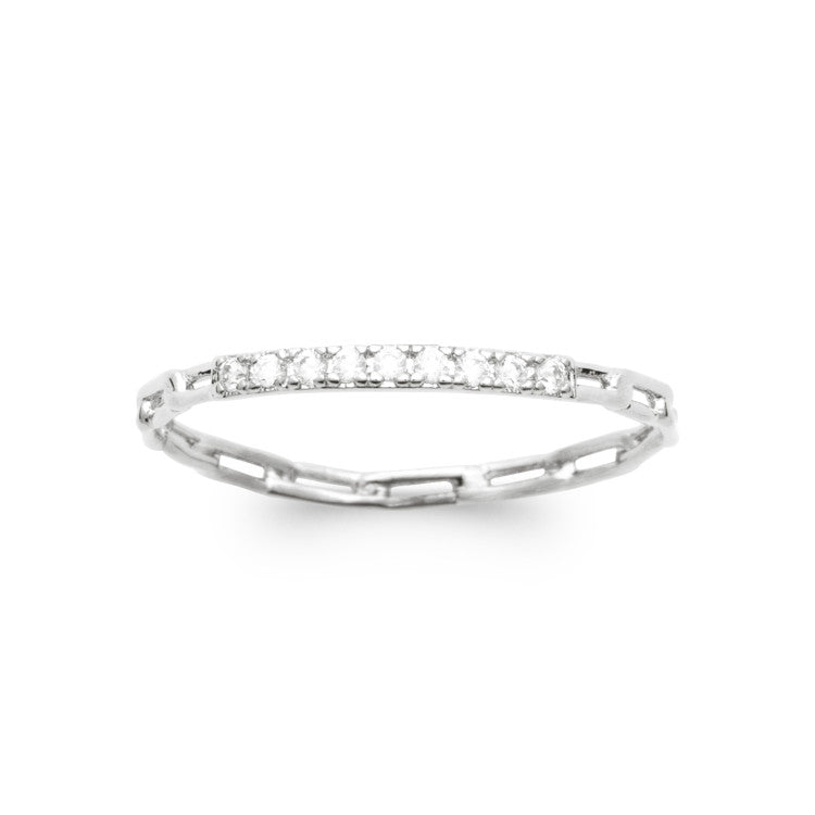 Bague chaîne argent rhodié pavée zirconium