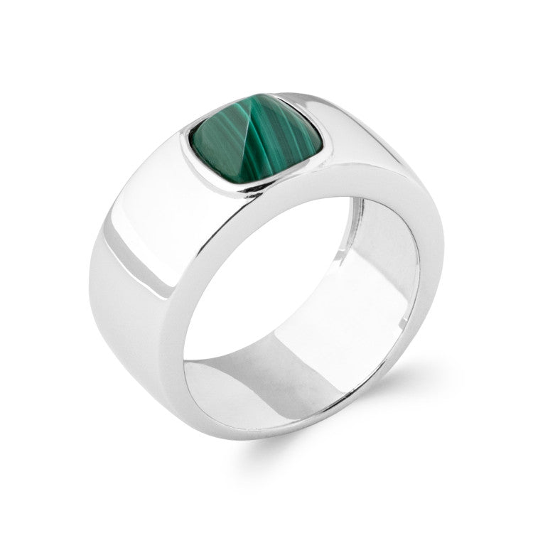 Bague argent et pierre verte de malachite