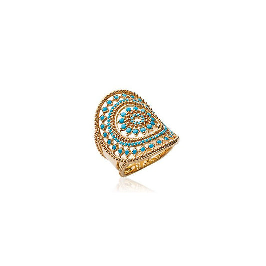 Bague en plaqué or 750/000 et pierres d'imitation turquoise