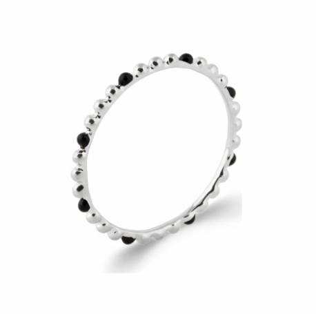 Bague fine perles argent email noir