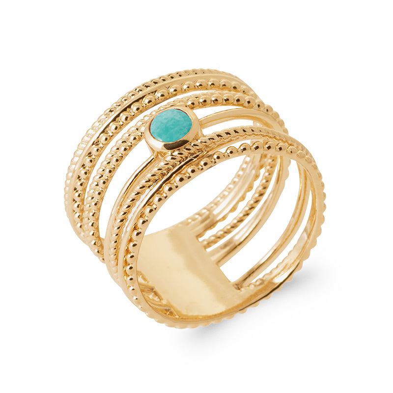 Bague multi-anneaux avec amazonite ronde