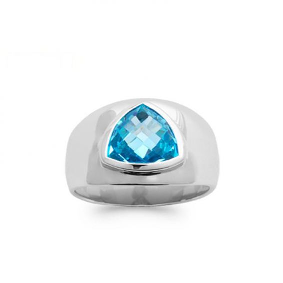 Bague zirconium triangle bleu argent