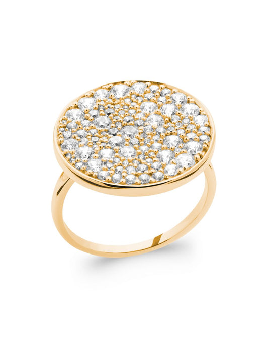 Bague pavé rond empierré plaqué or 18k zirconium