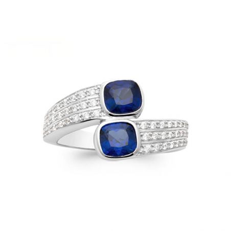 Bague Pierres Bleues Zirconiums blancs