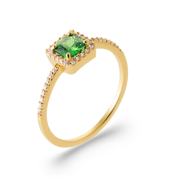 Bague solitaire carré vert bords OZ blanc