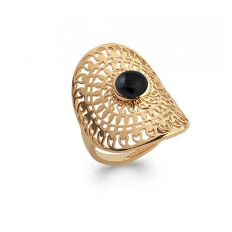 Bague soleil avec pierre agate noire