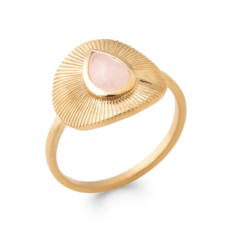 Bague pierre quartz rose grand cercle strié