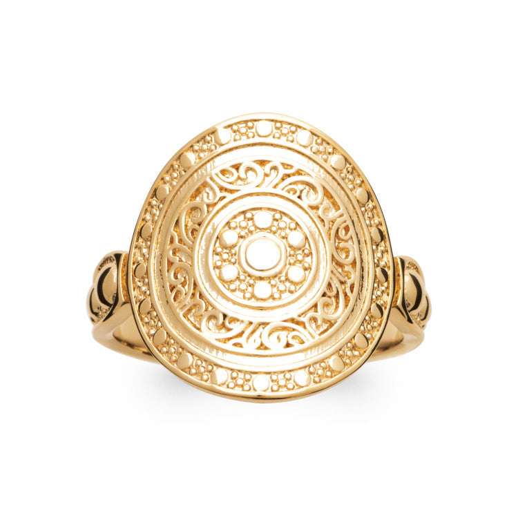 Bague ronde et plate avec motifs plaqué or