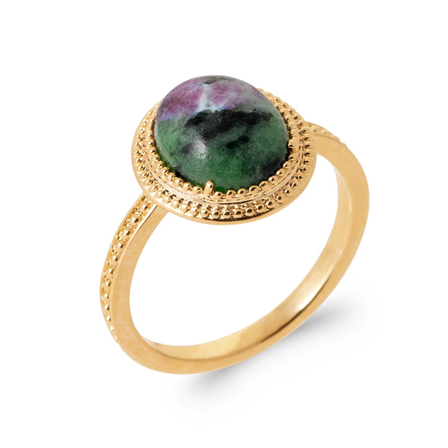 Bague avec pierre rubis zoisite plaqué or