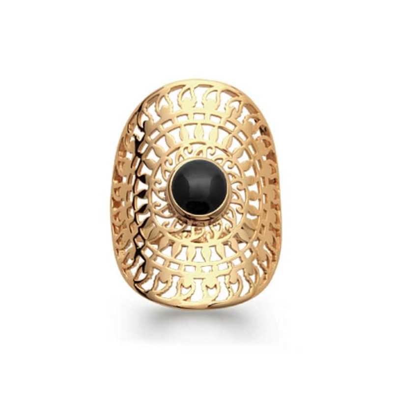 Bague soleil avec pierre agate noire