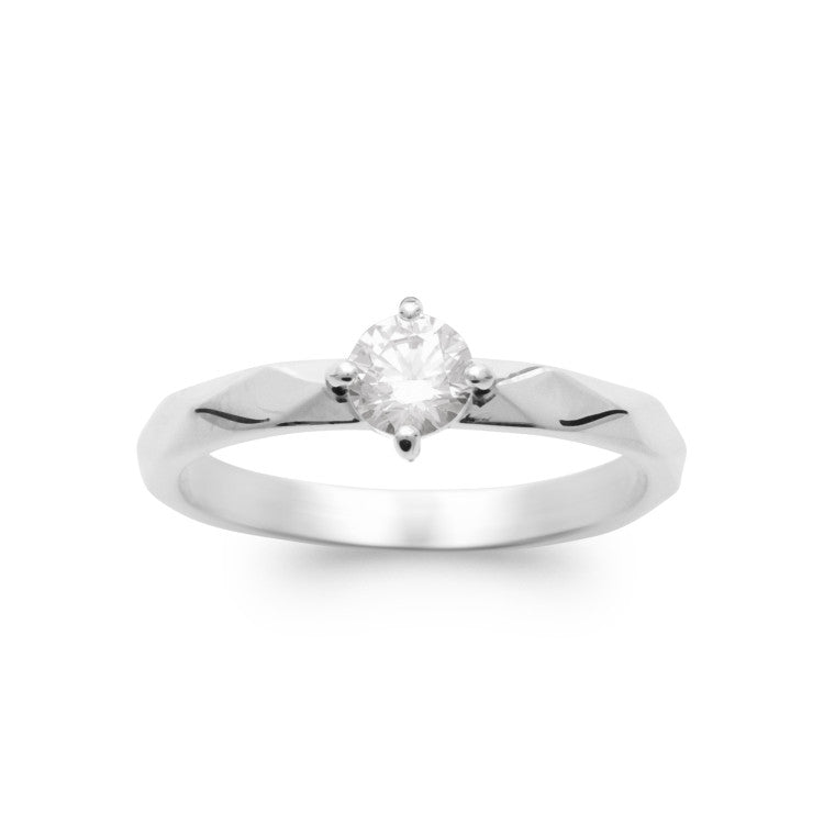 Bague solitaire contour fantaisie oxyde de zirconium blanc