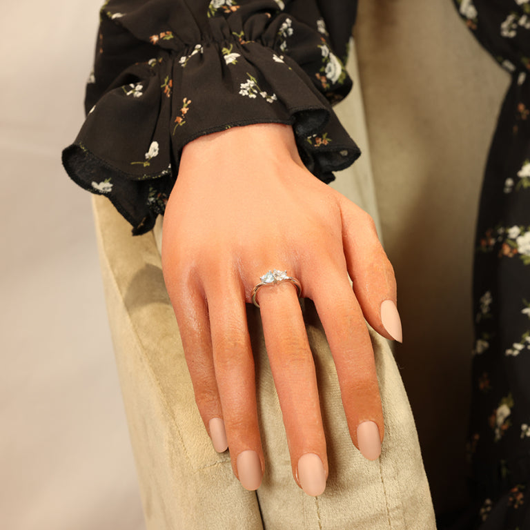 Bague saint-valentin double coeur oxyde bleu ciel et blanc