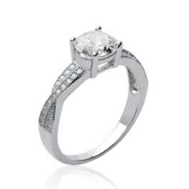 Bague femme solitaire tressée de zirconium en Argent 925 rhodié