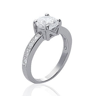 Bague solitaire 7mm en argent 925/000 rhodié et oxyde de zirconium