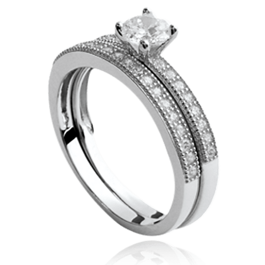 Bague en argent 925/000 et oxyde de zirconium composée d'une alliance et d'un solitaire