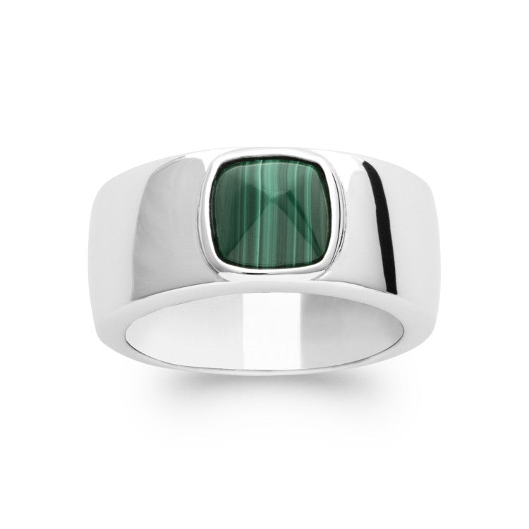 Bague large malachite verte