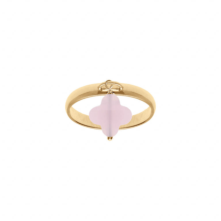 Bague femme trèfle en verre facetté rose