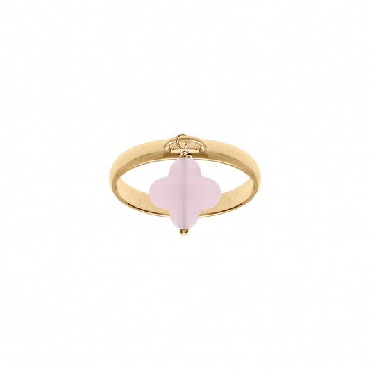 Bague femme trèfle en verre facetté rose