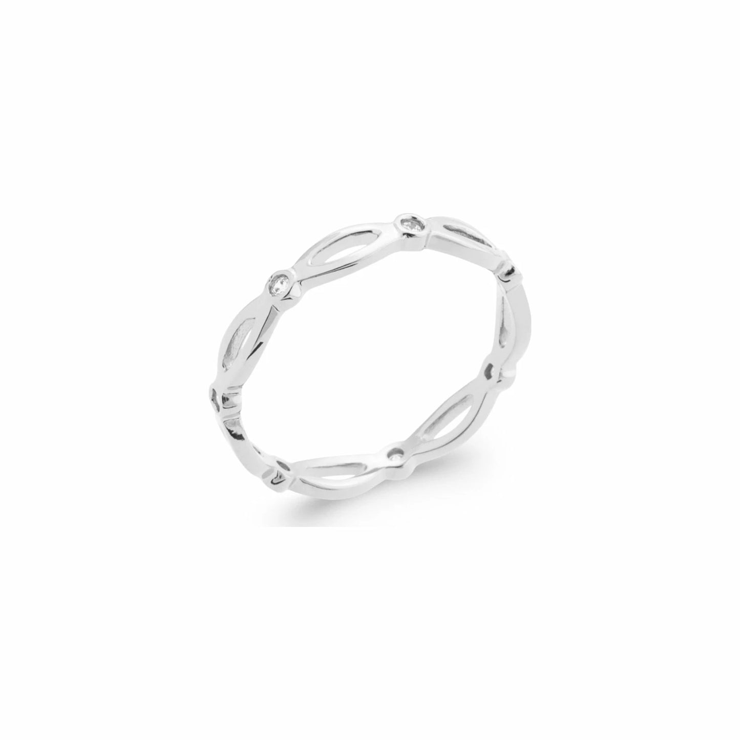 Bague fine ajourée et oxydes de zirconium argent rhodié