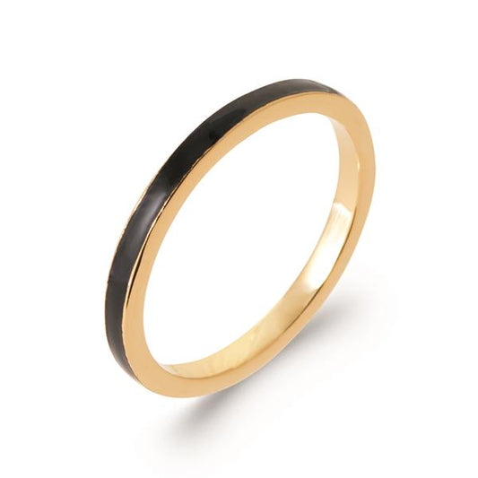 Bague femme fine laqué noire plaqué or