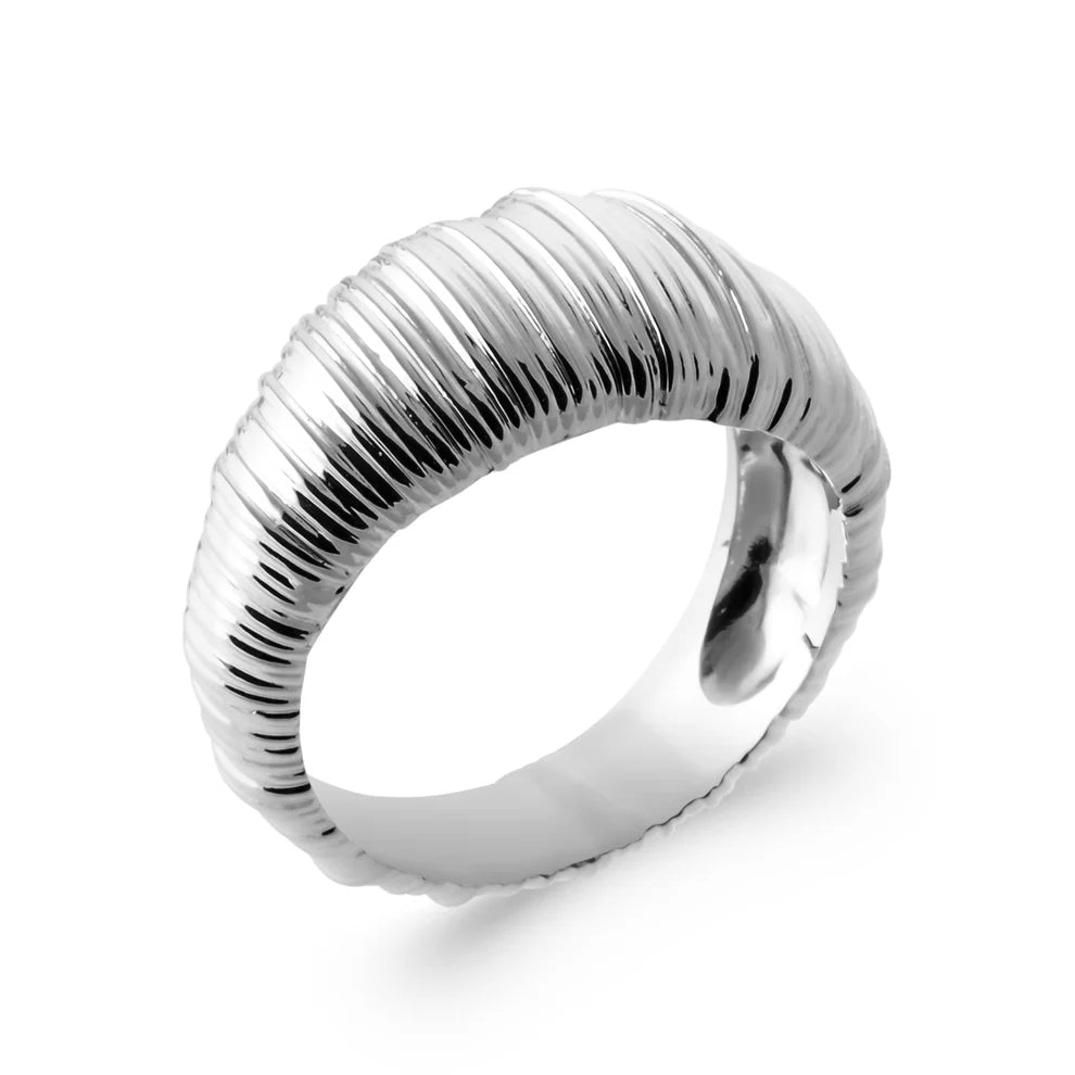 Bague bombée striée argent 925 rhodié