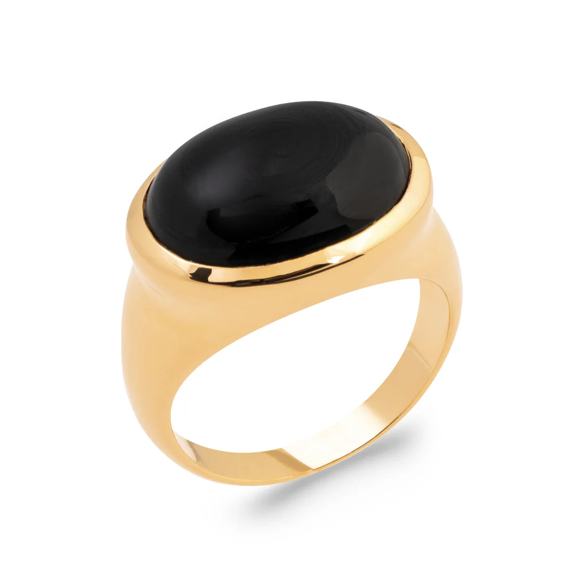 grosse bague avec pierre agate noire en plaqué or