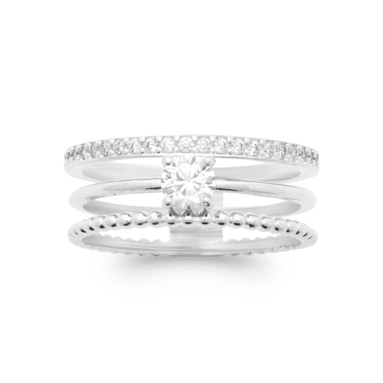 Bague solitaire effet 3 en 1 OZ blanc Argent rhodié