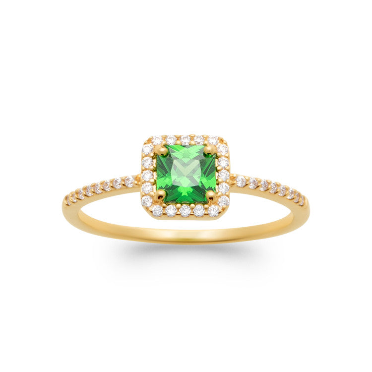 Bague solitaire carré vert bords OZ blanc